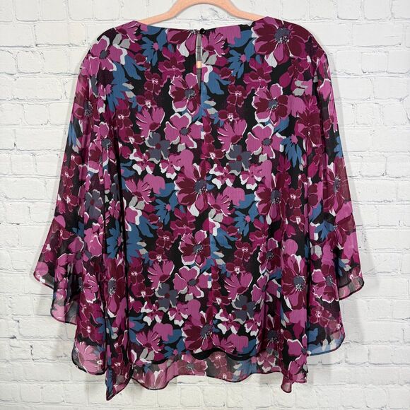 Kasper Blouse Women Plus 3X Floral Cottage Sheer Bell Sleeve Sheer Office Career - Picture 3 of 13